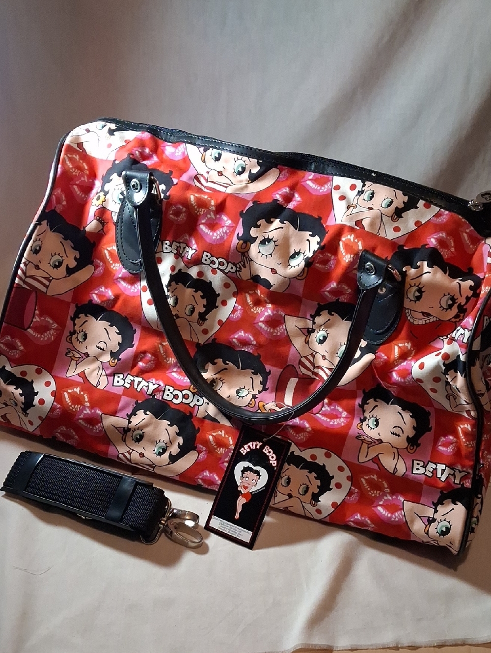 Vintage 2004 Betty Boop Red White Black Print Weekender Bag Canvas  NEW with TAG